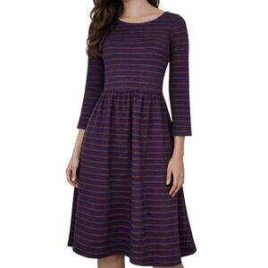 Maeve Anthropologie Striped Fit & Flare Knit Dress Navy Maroon Size 4